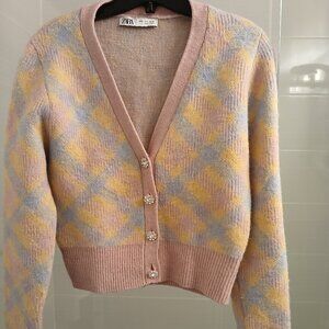 Zara Pastel Argyle Cropped Cardigan